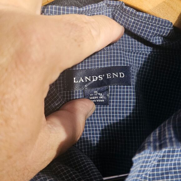 Lands' End SZ XL 17-17 1/2 MEN'S Shirt Blue Plaid Long Sleeve Button Front - Picture 3 of 4